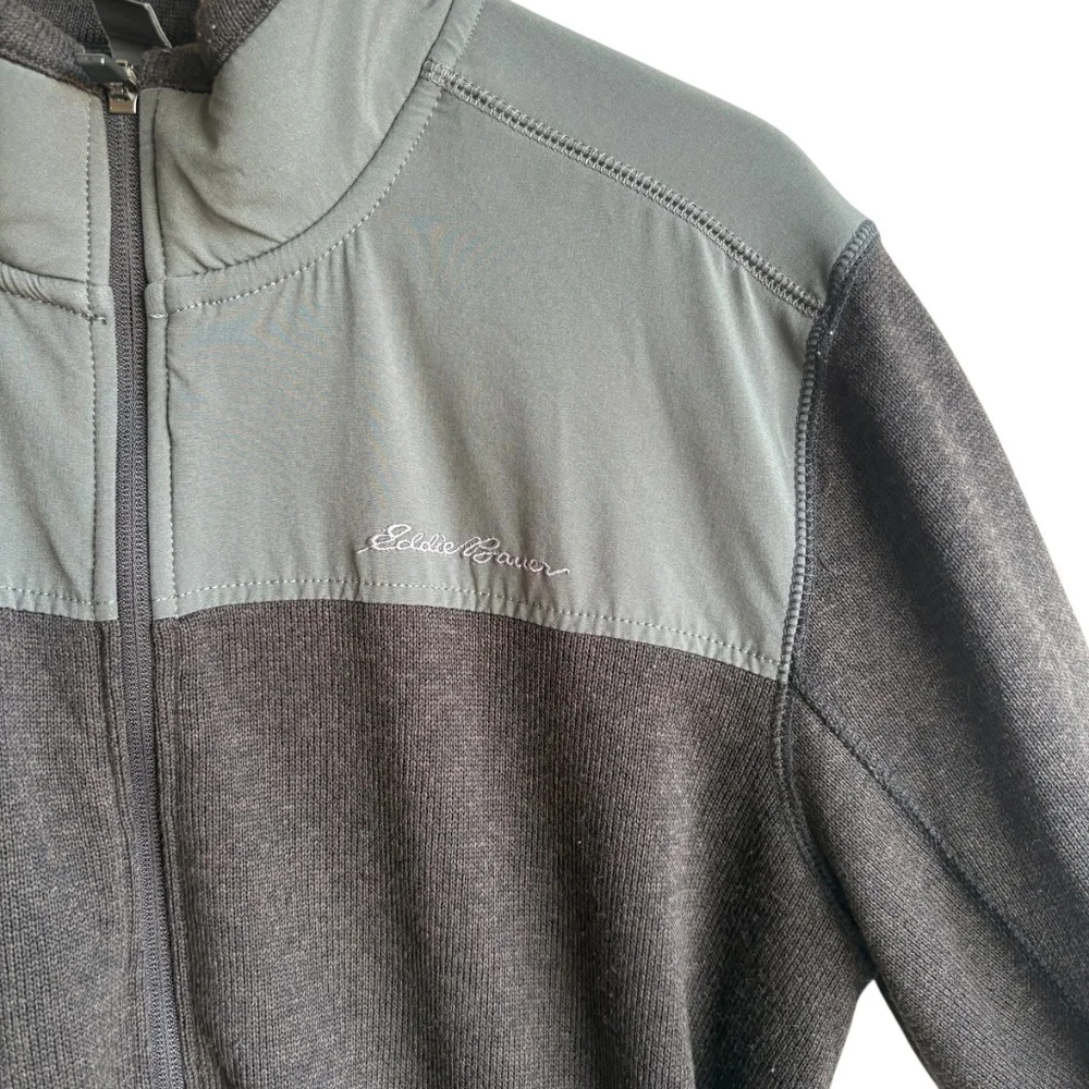 Eddie Bauer Mens Full Zip Fleece Jacket Sweater Black/Gray Hike Size‎ Large
